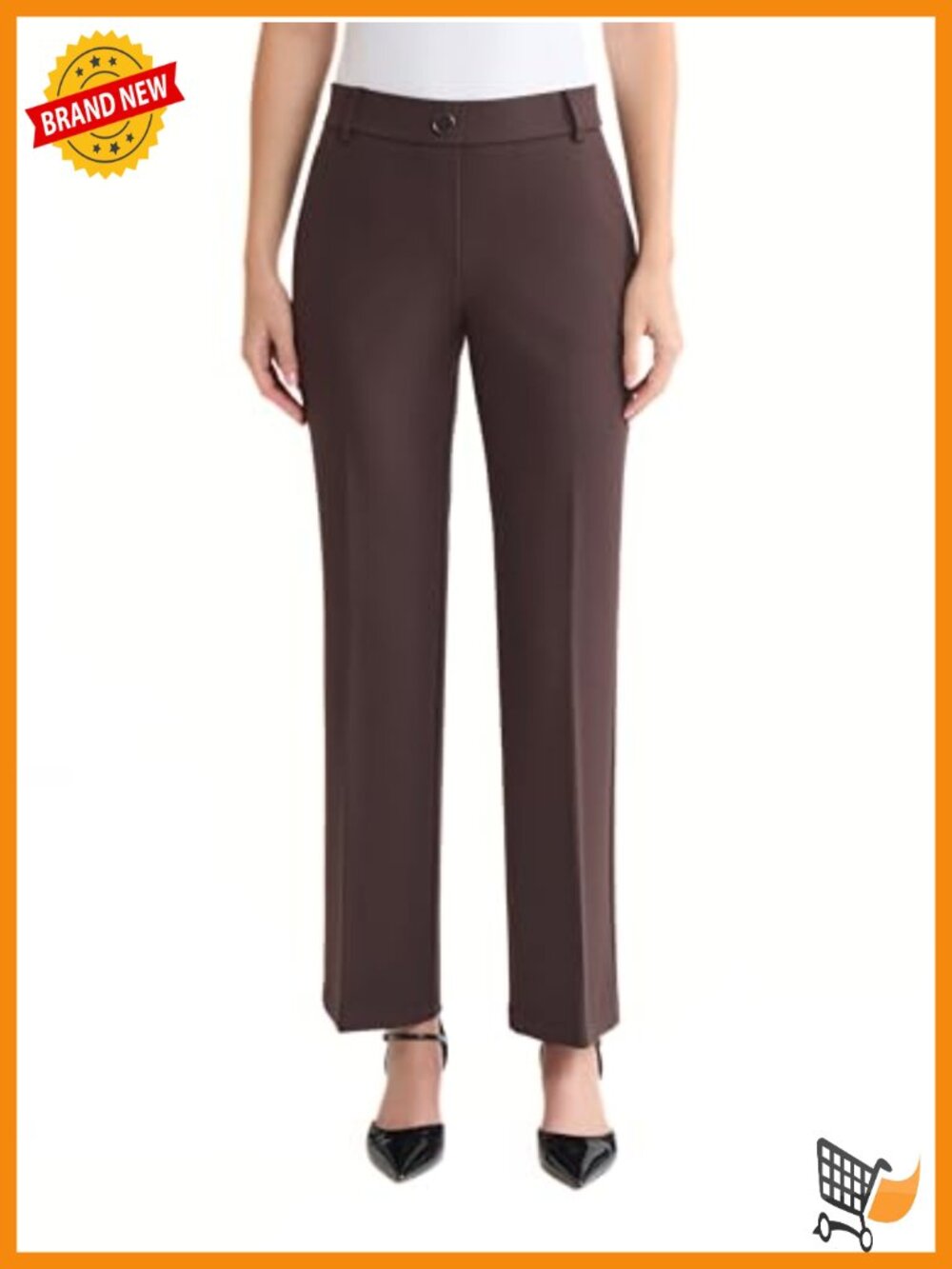 Pull-On Stretch Compression Straight-Leg Trousers for Business Casual